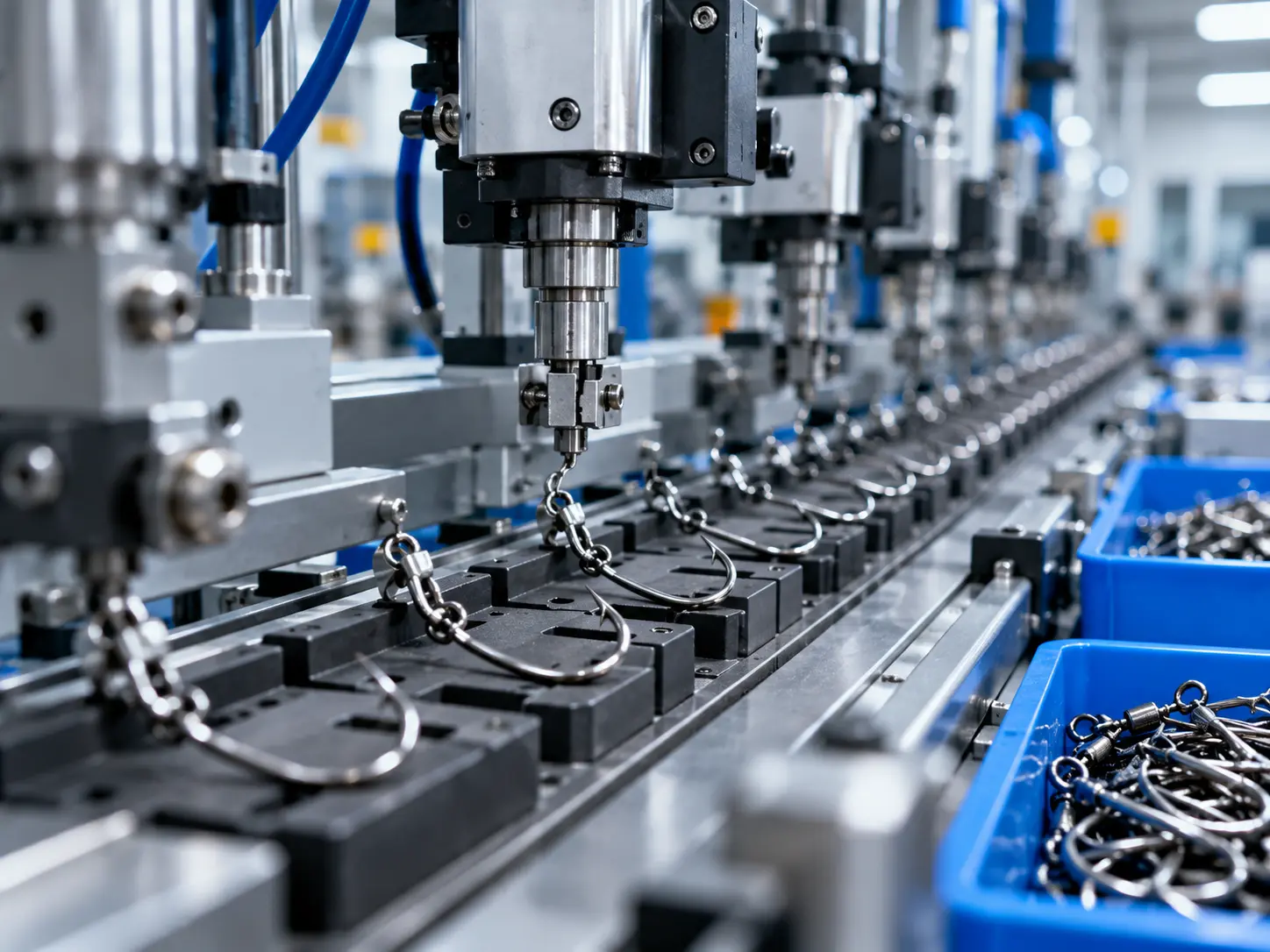 Automated fishing hook assembly line and precision processing equipment