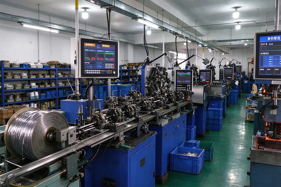 Automated industrial equipment for precision fishing tackle component processing